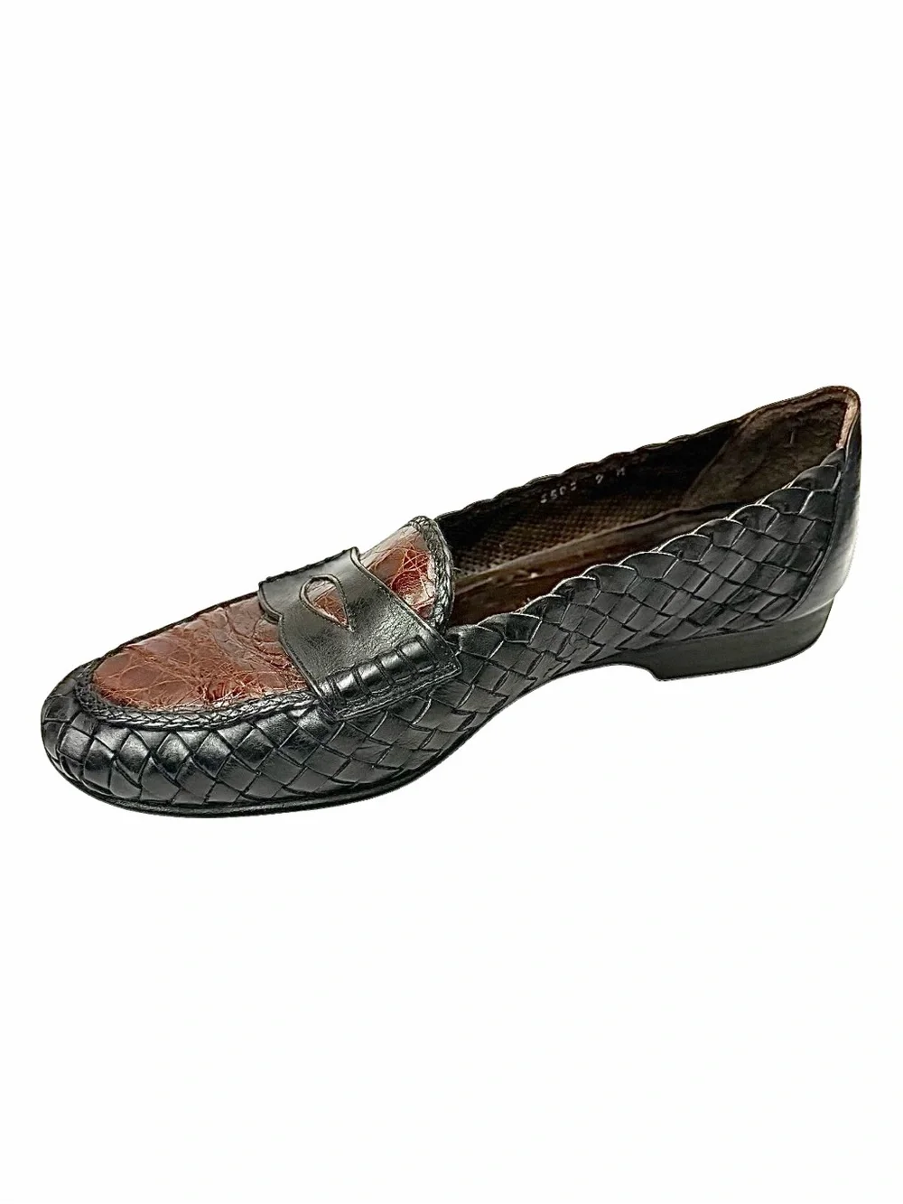 Cole Haan Bragano Black Brown Woven Croc Embossed Loafers Men’s 9M